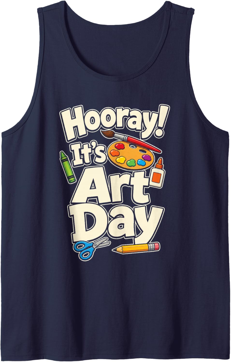 Art Teacher Day Hooray Elementary School Paint Gift Sleeveless Tank Top - Navy Blue