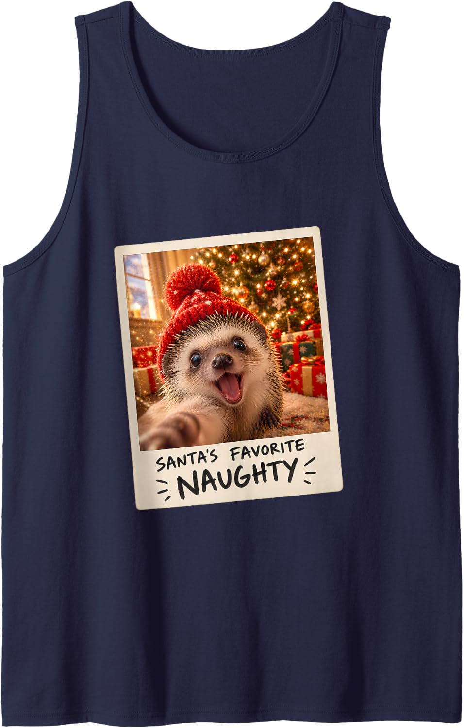 Santa's Favorite Naughty Hedgehog Christmas Sleeveless Tank Top - Navy Blue