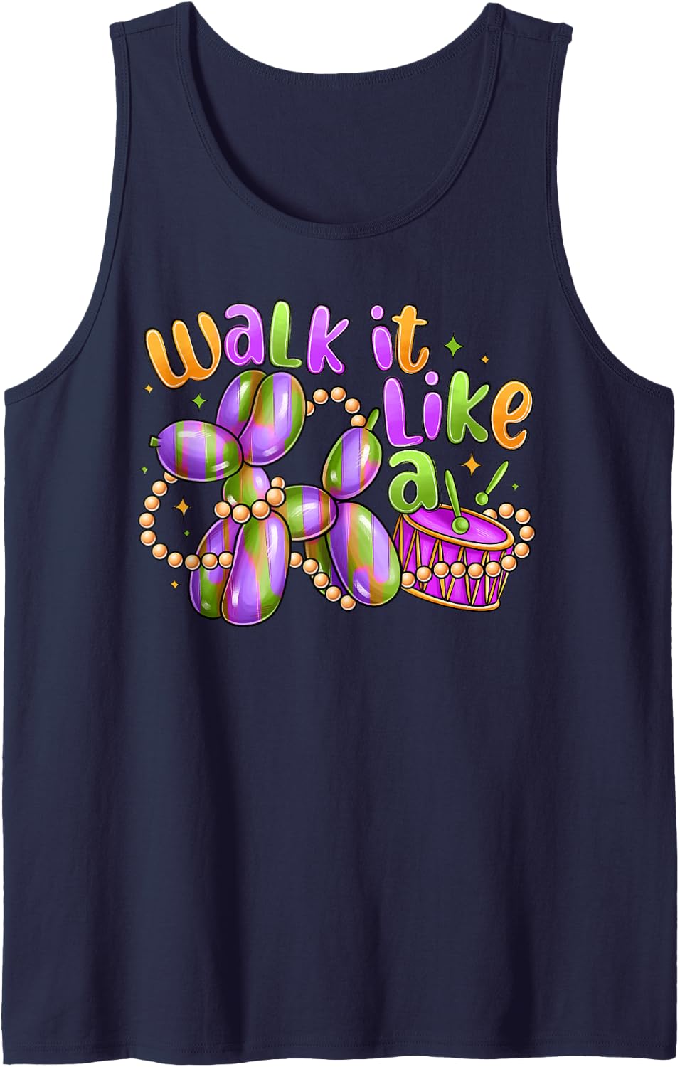 Walk It Like A Dog Mardi Gras Carnival Party Women Men Kid Sleeveless Tank Top - Navy Blue