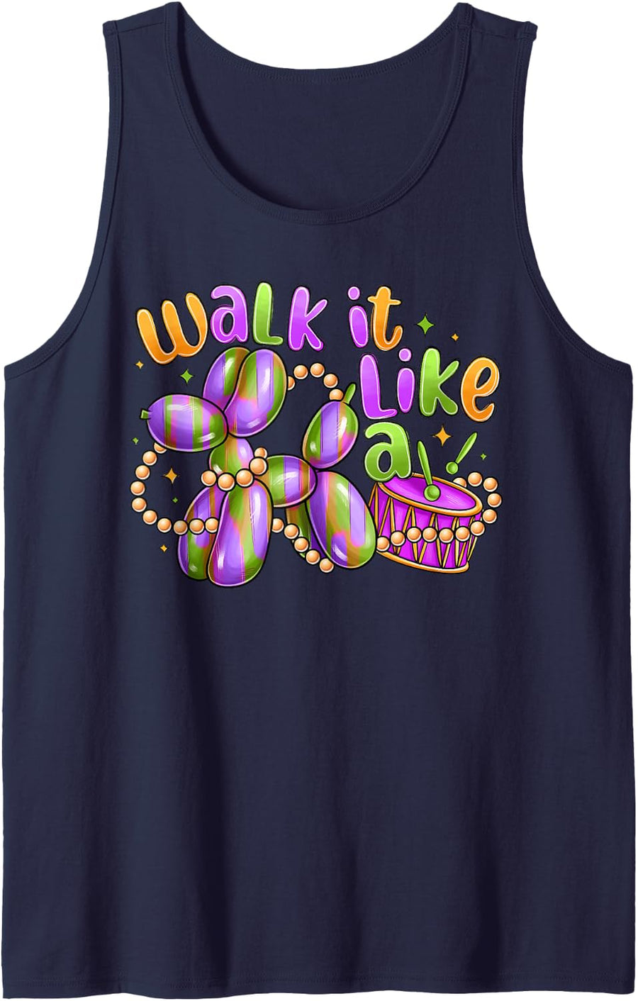 Walk It Like A Dog Mardi Gras Carnival Party Women Men Kid Sleeveless Tank Top - Navy Blue
