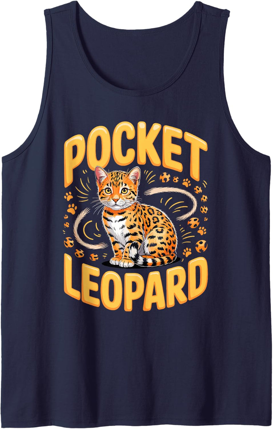 Pocket Leopard Bengal Cat Sleeveless Tank Top - Navy Blue