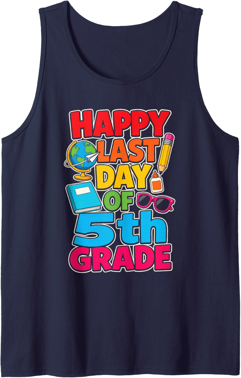 5th Grade Happy Last Day of School Elementary Kids Gift Sleeveless Tank Top - Navy Blue