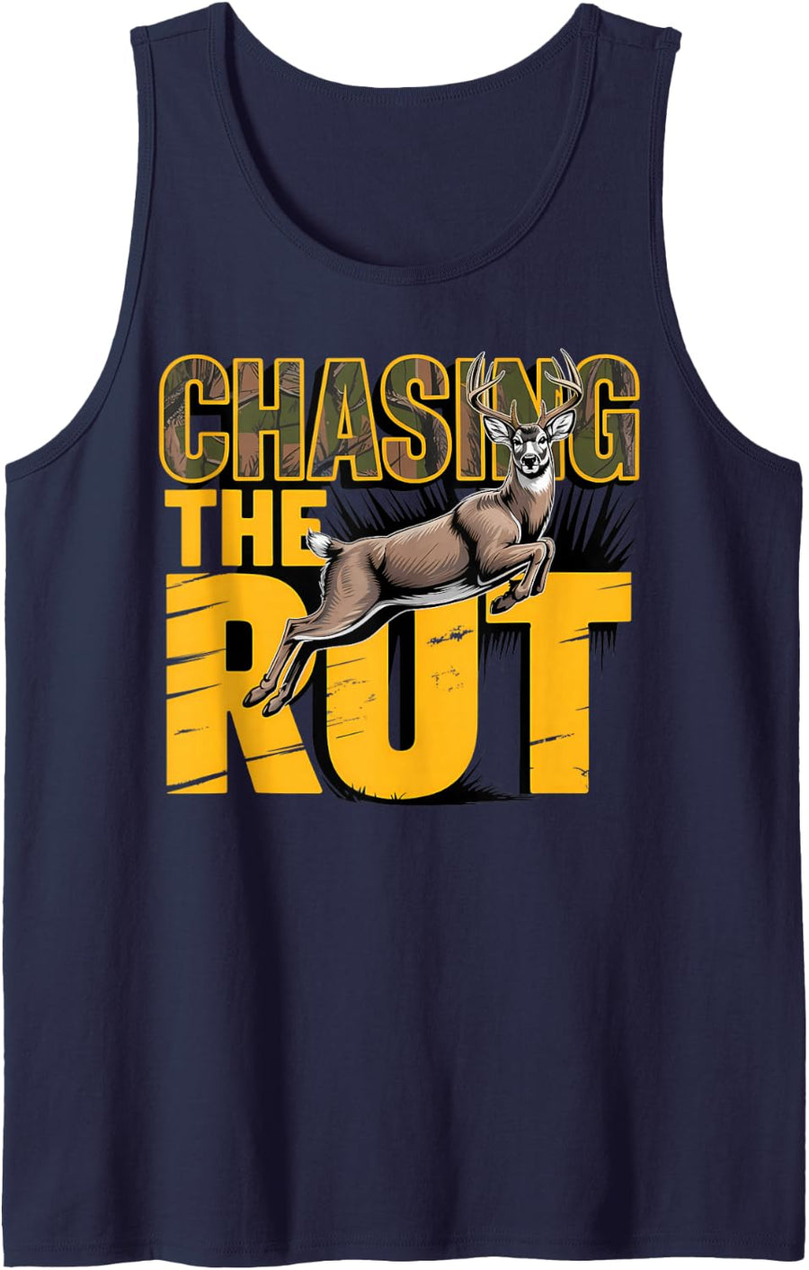 Chasing The Rut Whitetail Deer Hunting Buck Sleeveless Tank Top - Navy Blue