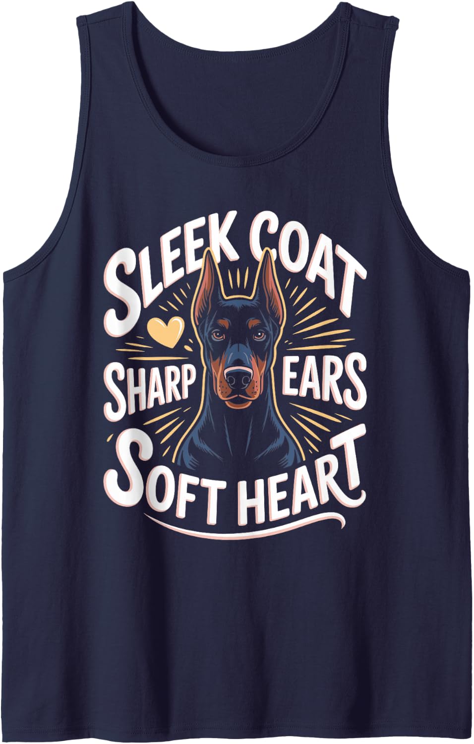 Sleek Coat Sharp Ears Soft Heart Doberman Dobie Dog Sleeveless Tank Top - Navy Blue