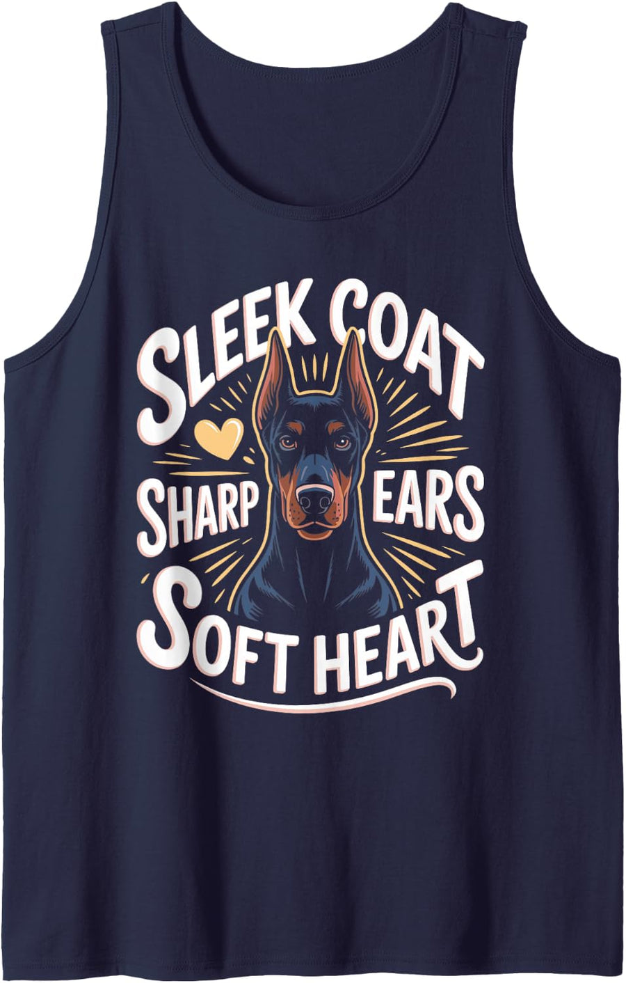 Sleek Coat Sharp Ears Soft Heart Doberman Dobie Dog Sleeveless Tank Top - Navy Blue