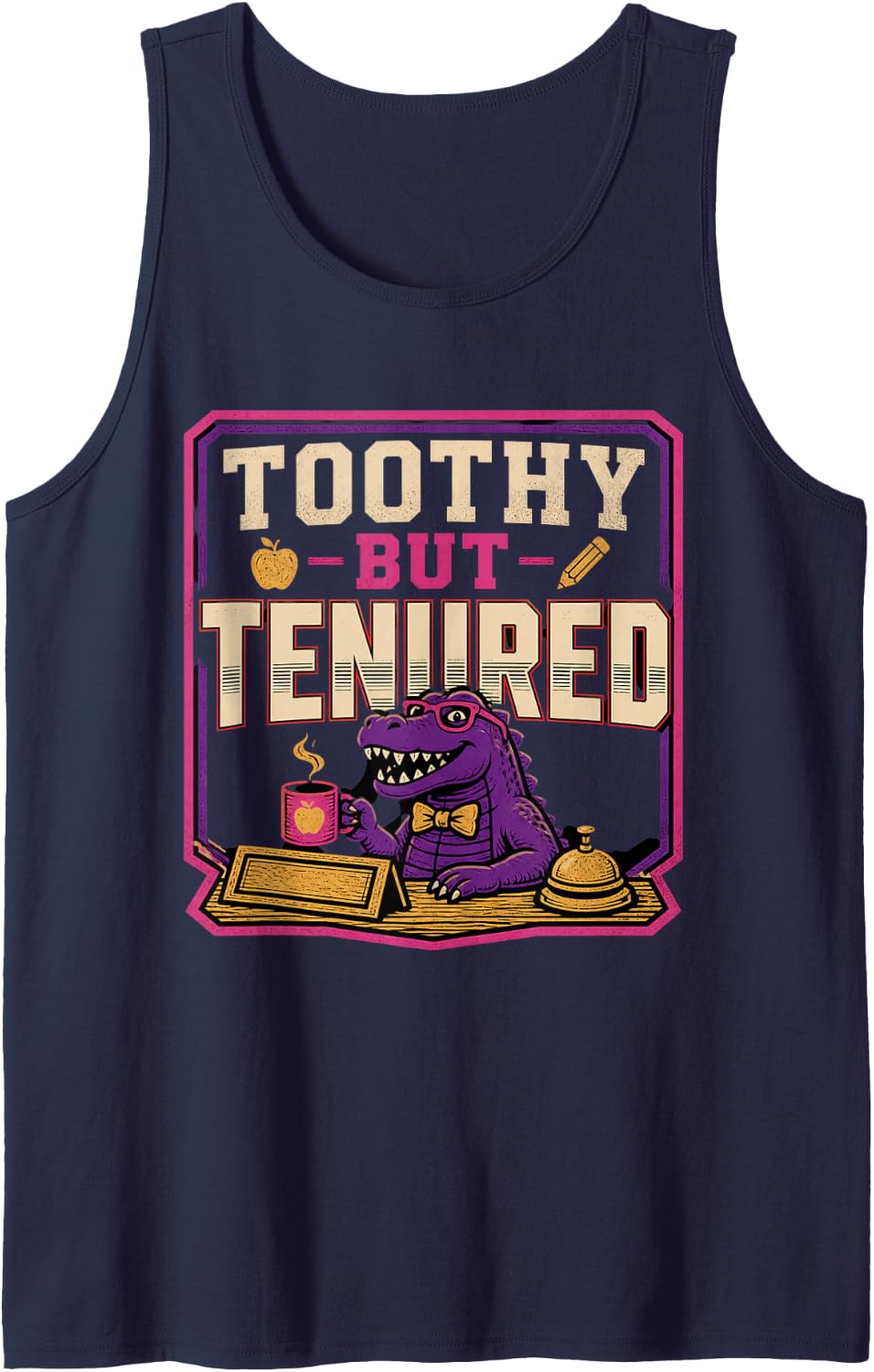 Toothy But Tenured Funny Teacher Graphic Educator Sleeveless Tank Top - Navy Blue