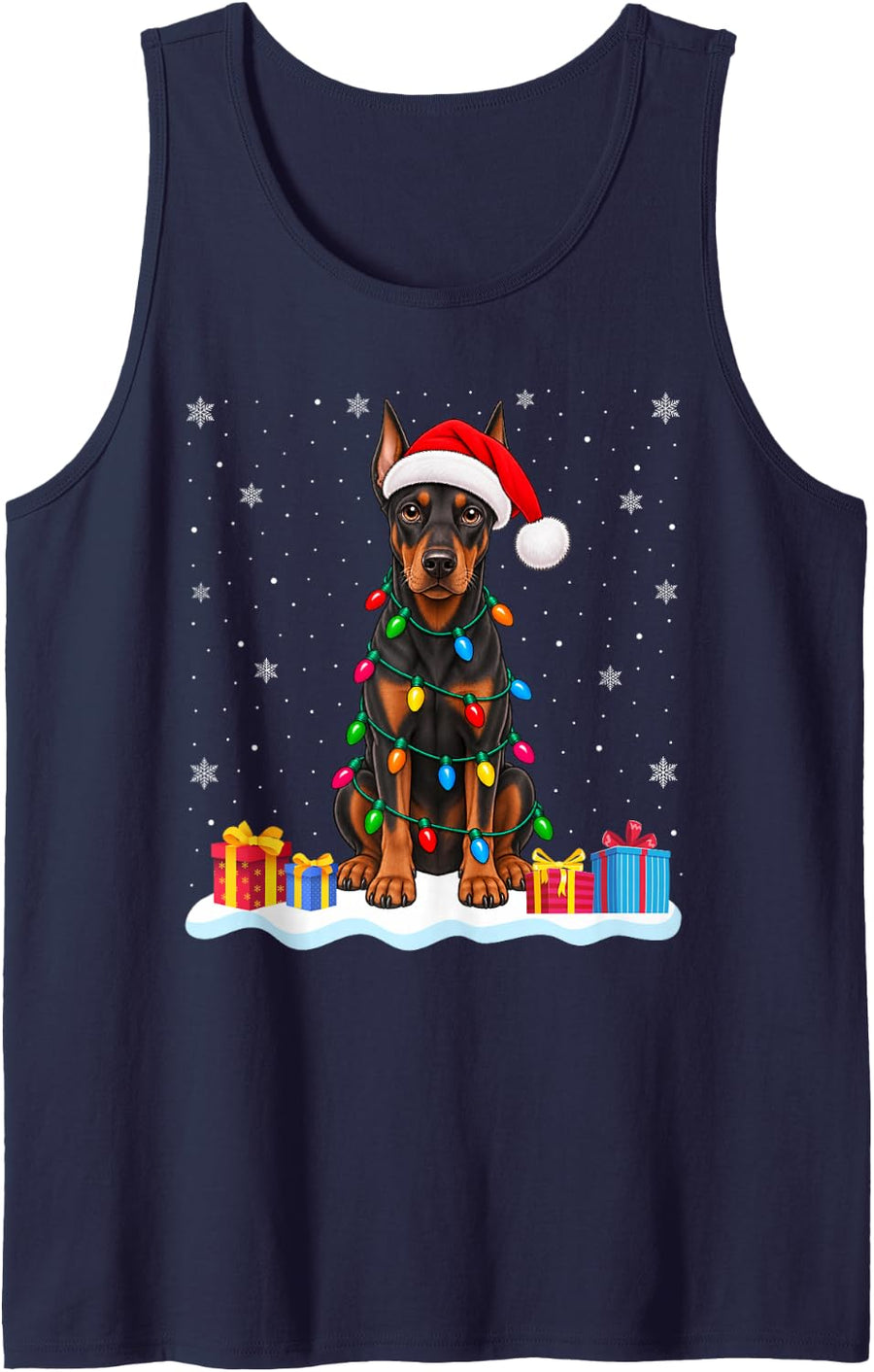 Funny Doberman Pinscher Christmas Sweater Santa Hat Dog Sleeveless Tank Top - Navy Blue