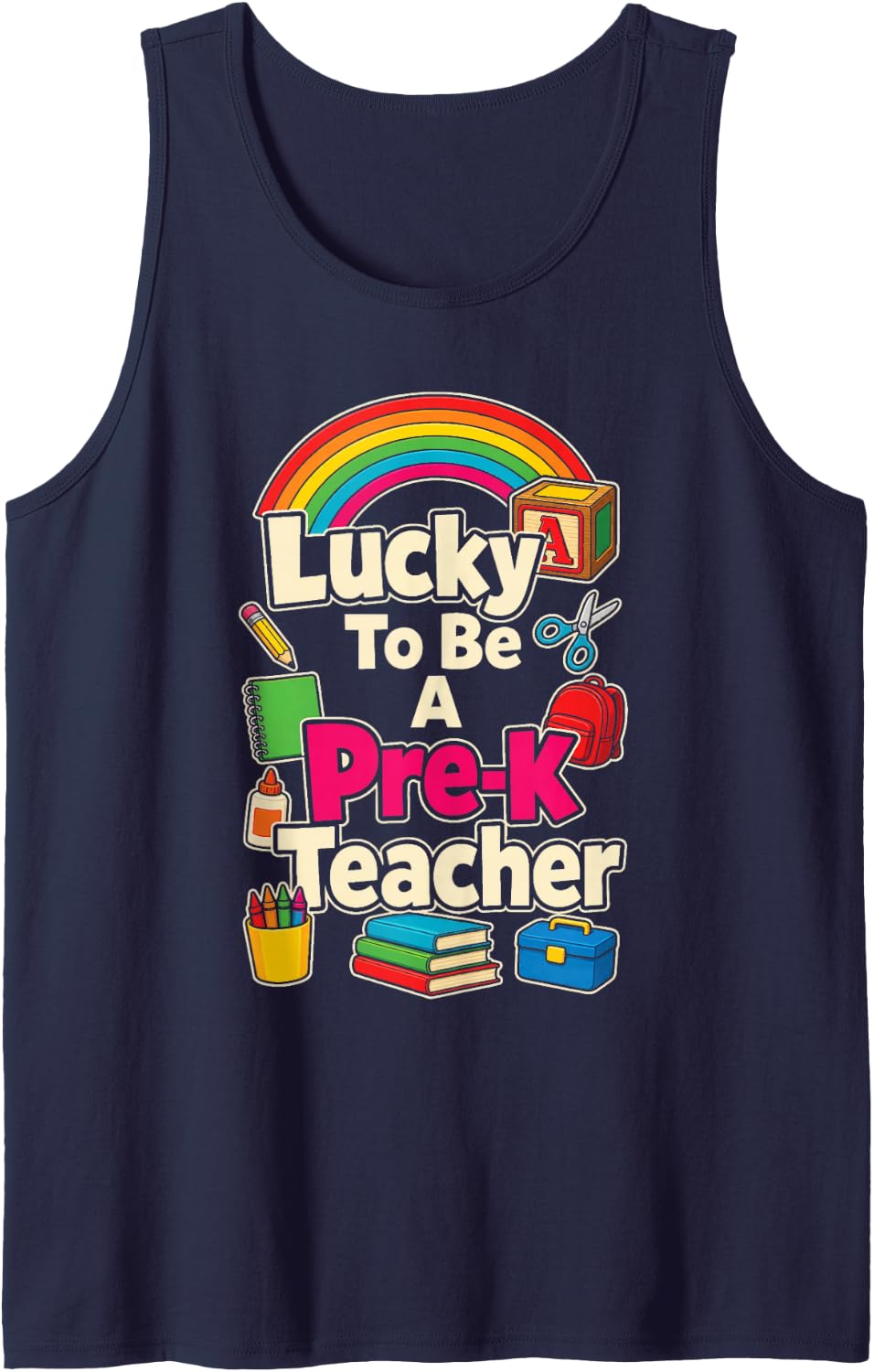Pre-K Teacher Lucky Preschool Elementary St Patricks Day Sleeveless Tank Top - Navy Blue