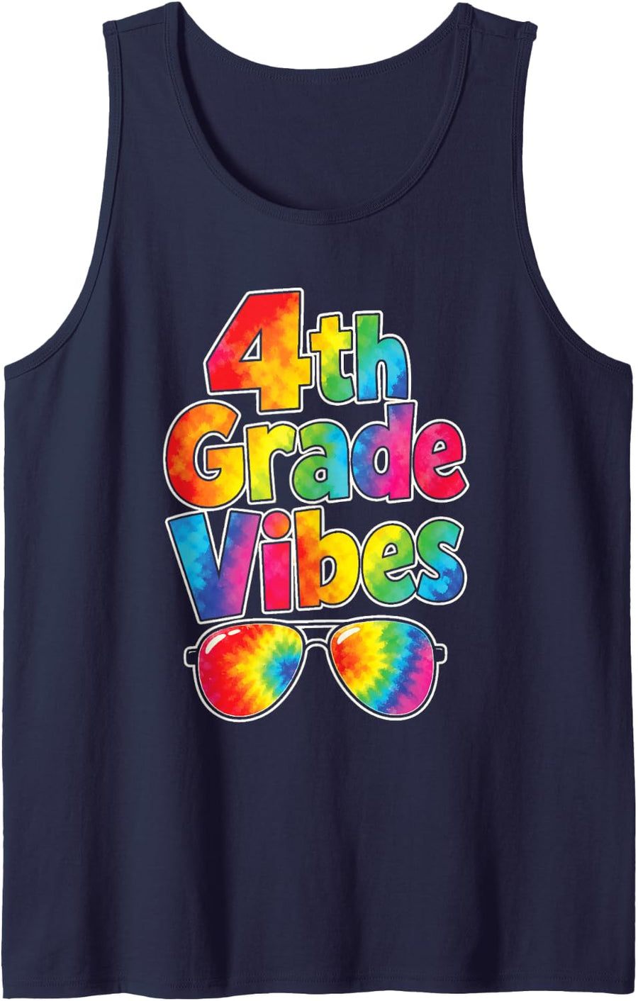 4th Grade Vibes Tie Dye Rainbow Kids First Day Gift Sleeveless Tank Top - Navy Blue