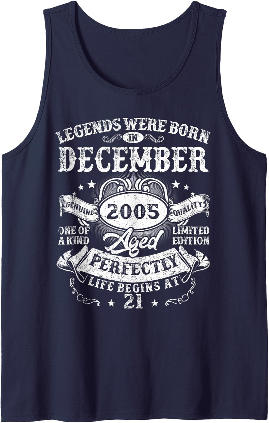 21 Year Old Legend Since December 2005 21st Birthday Men Boy Sleeveless Tank Top - Navy Blue
