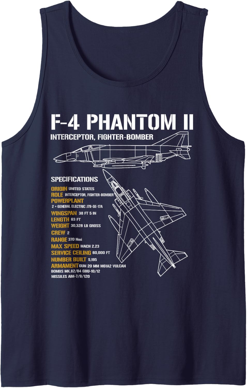 F-4 Phantom II Interceptor Fighter Jet US Military Aircraft Tank Top - Navy Blue