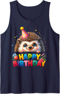Hedgehog Birthday Party Outfit Girls Boys Zoo Safari Wild Sleeveless Tank Top - Navy Blue