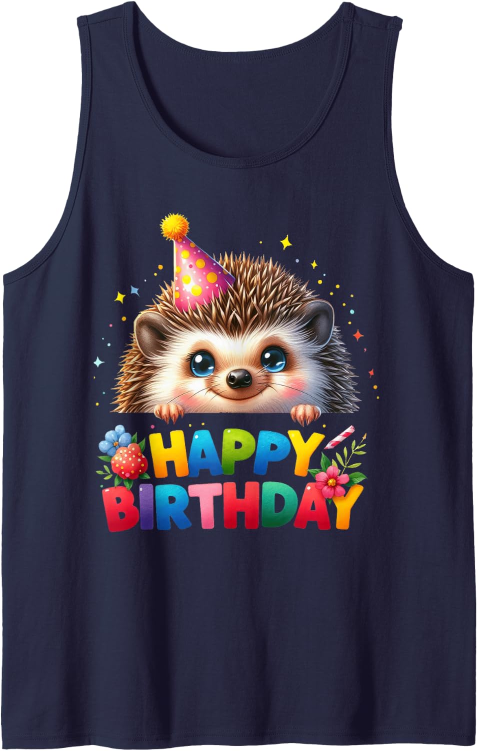 Hedgehog Birthday Party Outfit Girls Boys Zoo Safari Wild Sleeveless Tank Top - Navy Blue