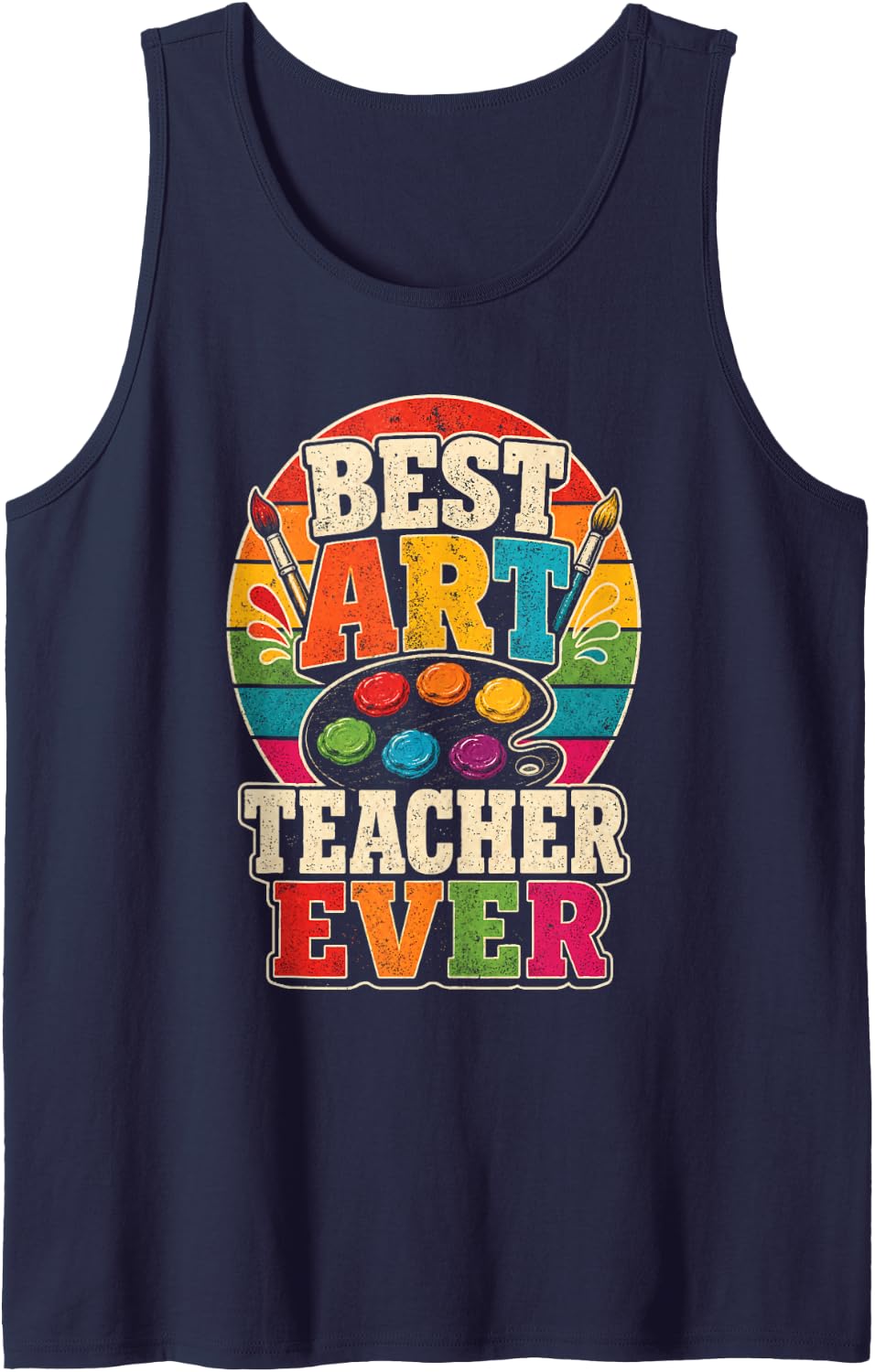 Art Teacher Gift Elementary School Appreciation Retro Sleeveless Tank Top - Navy Blue