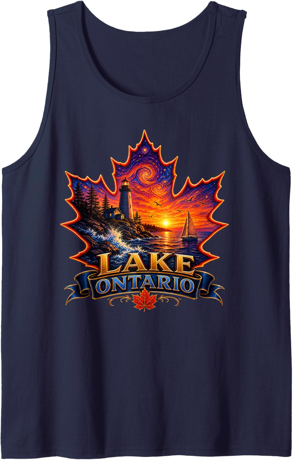 Retro Lake Ontario Sunset Vintage Sleeveless Tank Top - Navy Blue