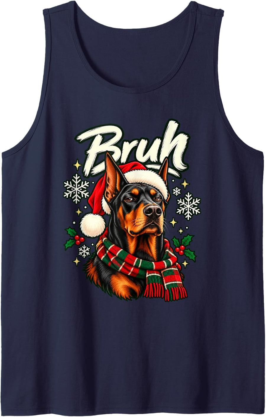 Bruh Doberman Pinscher Grumpy Christmas Dog Sleeveless Tank Top - Navy Blue