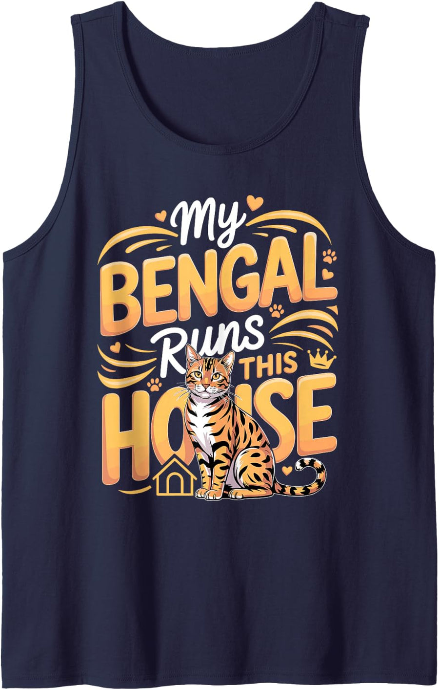 My Bengal Runs This House Bengal Cat Exotic Cat Sleeveless Tank Top - Navy Blue