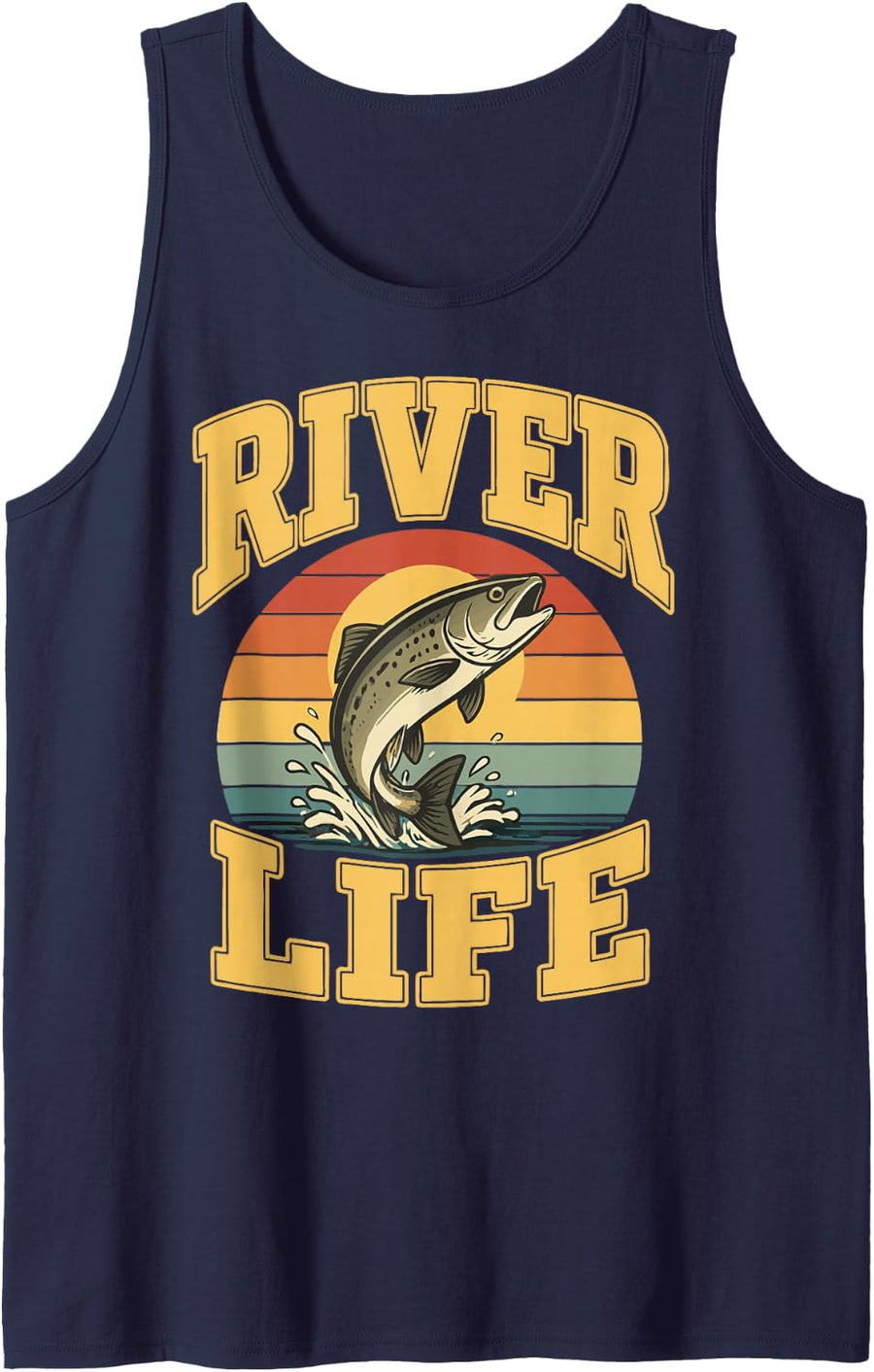 River Fishing Freshwater Angler Vintage Fisherman Sleeveless Tank Top - Navy Blue
