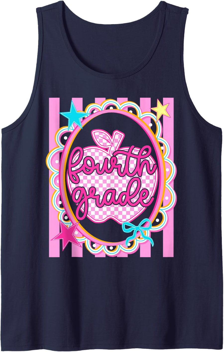 Cute Coquette Fourth 4th Grade Girls Teacher Back to School Sleeveless Tank Top - Navy Blue