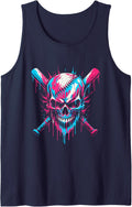 Grunge Punk Skull Baseball Bat Tank Top - Navy Blue