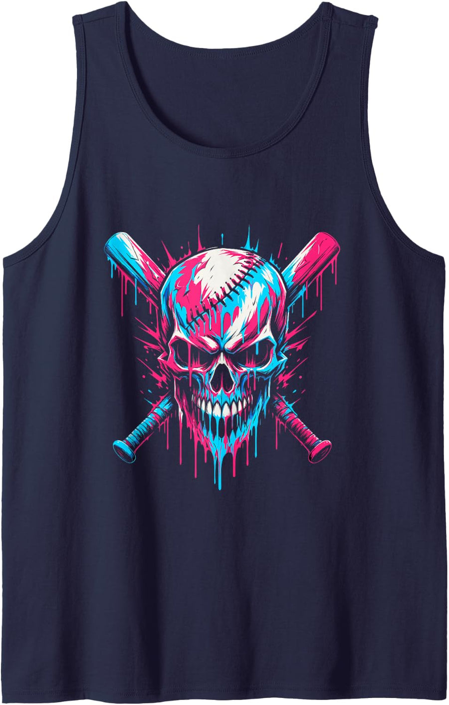 Grunge Punk Skull Baseball Bat Tank Top - Navy Blue