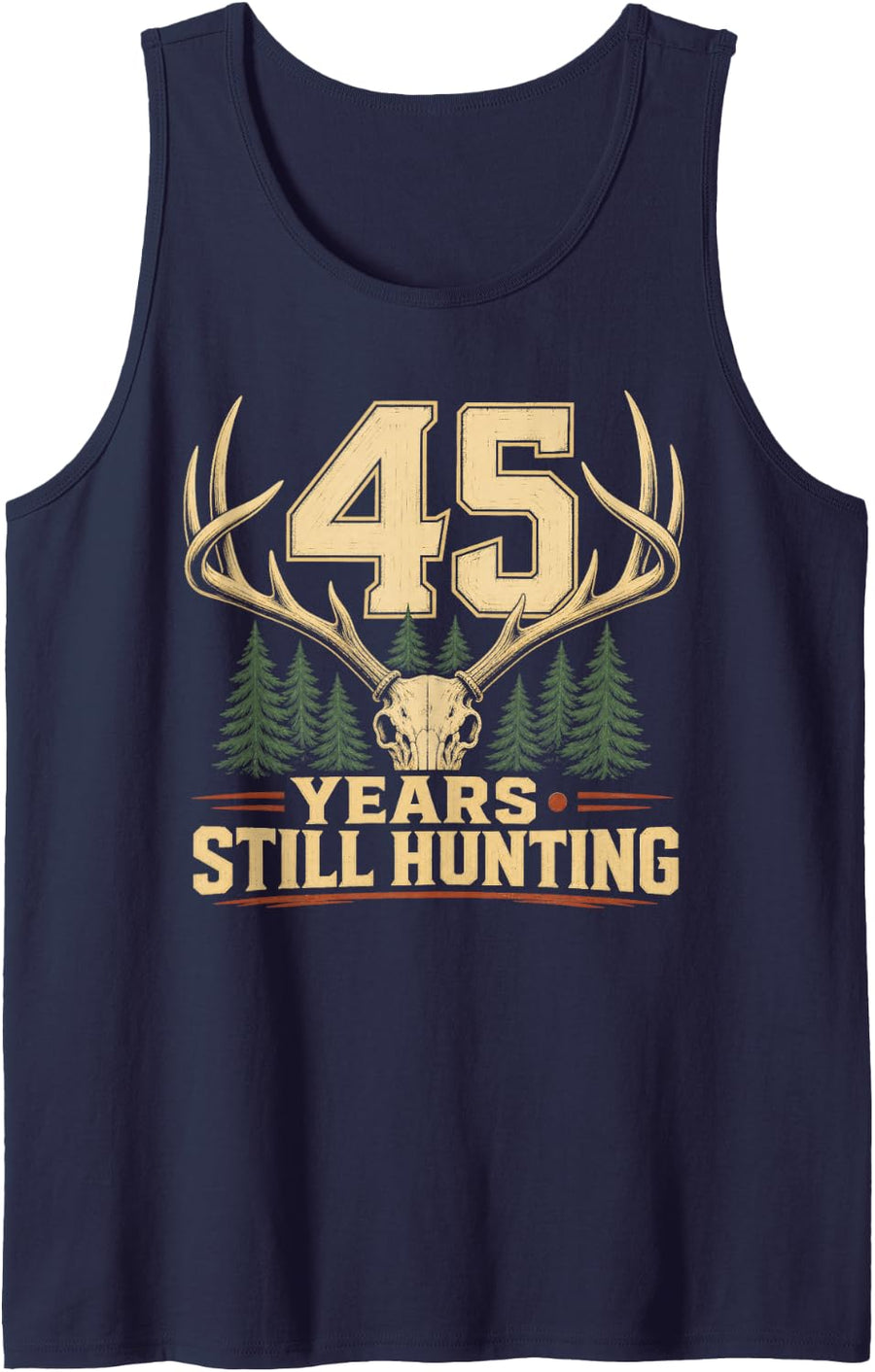 45 Years Still Hunting Deer Antlers Anniversary Sleeveless Tank Top - Navy Blue