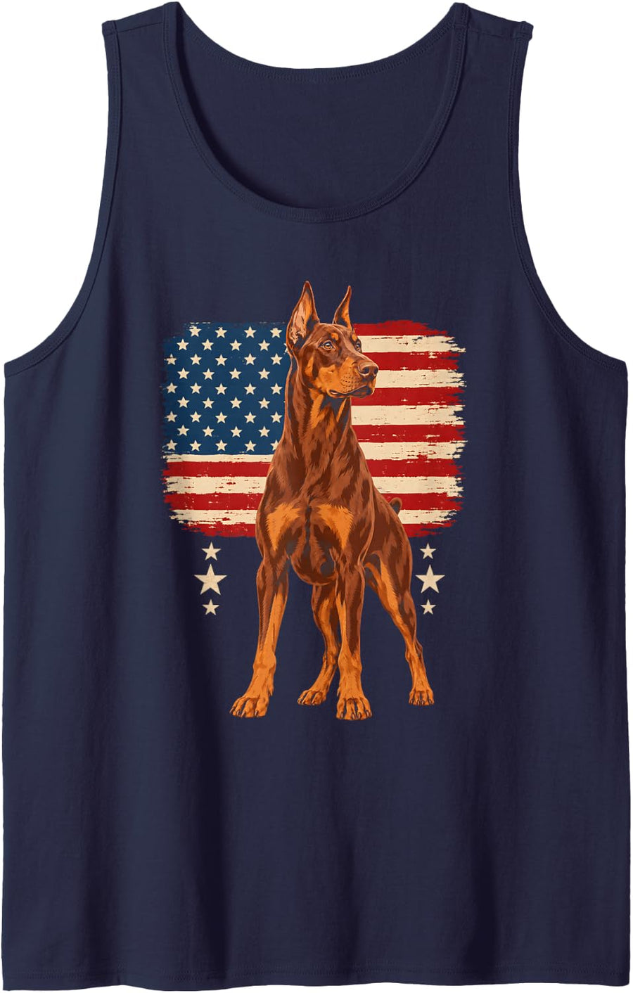 Doberman Pinscher American Flag Sleeveless Tank Top - Navy Blue