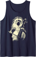 Cute Hedgehog Playing Cello Funny Animal Musician Cellist Sleeveless Tank Top - Navy Blue