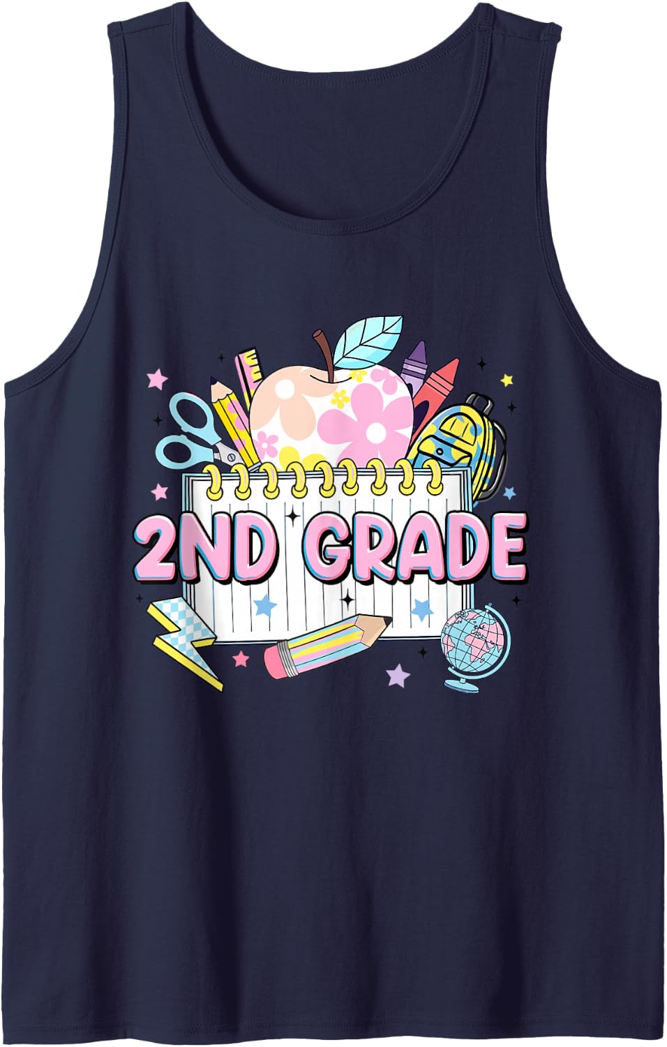 Second Grade Teacher Student Apple 2nd Grade Team Girl Kid Sleeveless Tank Top - Navy Blue