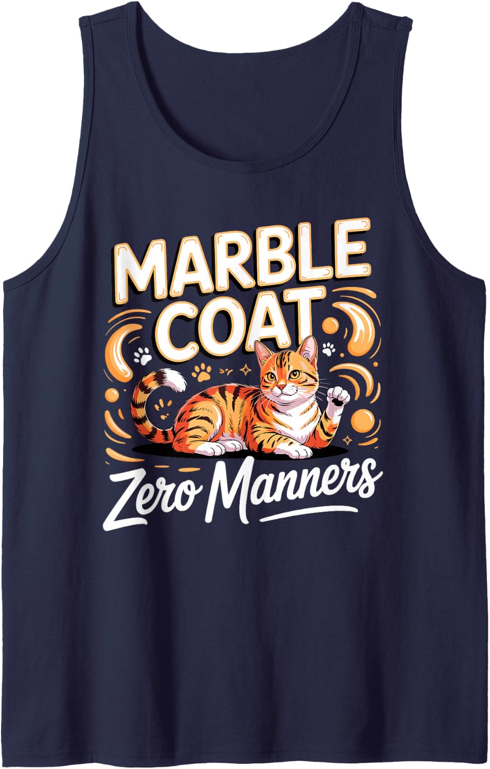 Marble Coat Zero Manners Bengal Cat Sleeveless Tank Top - Navy Blue