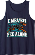 Doberman I Never Pee Alone Dog Owner Funny Pinscher Dobie Sleeveless Tank Top - Navy Blue