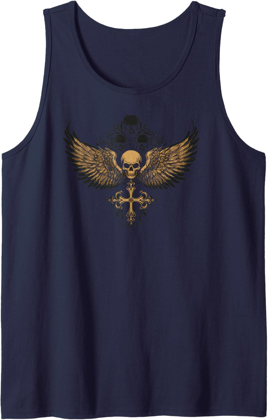 Y2K Grunge Skull Wings Gothic Emo Punk Aesthetic Sleeveless Tank Top - Navy Blue