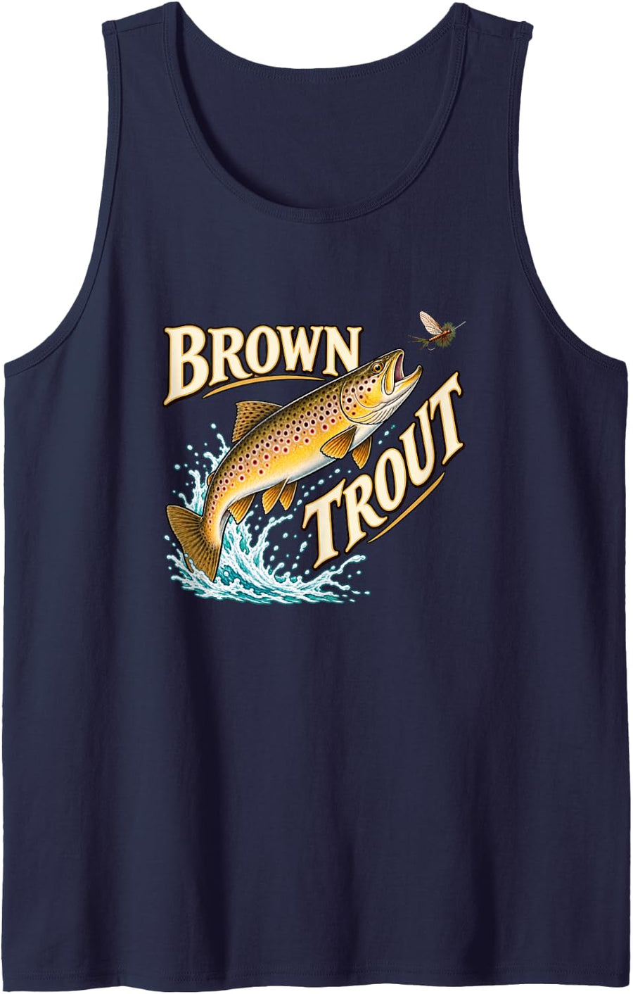 Brown Trout Fly Fishing River Angler Enthusiast Sleeveless Tank Top - Navy Blue