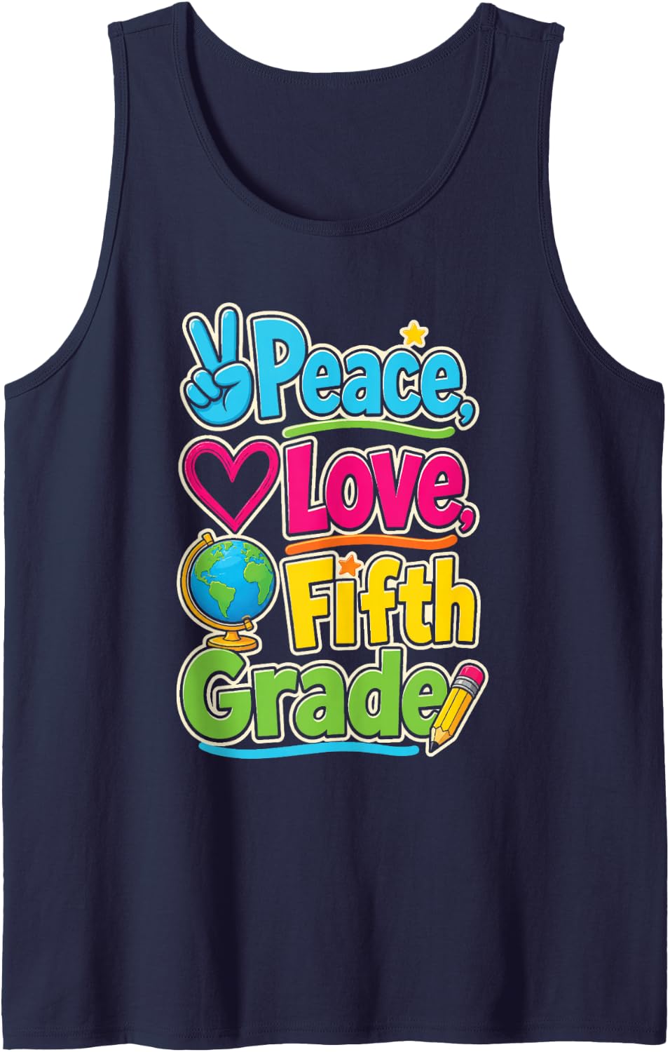 Fifth Grade Peace Love First Day of Elementary School Sleeveless Tank Top - Navy Blue