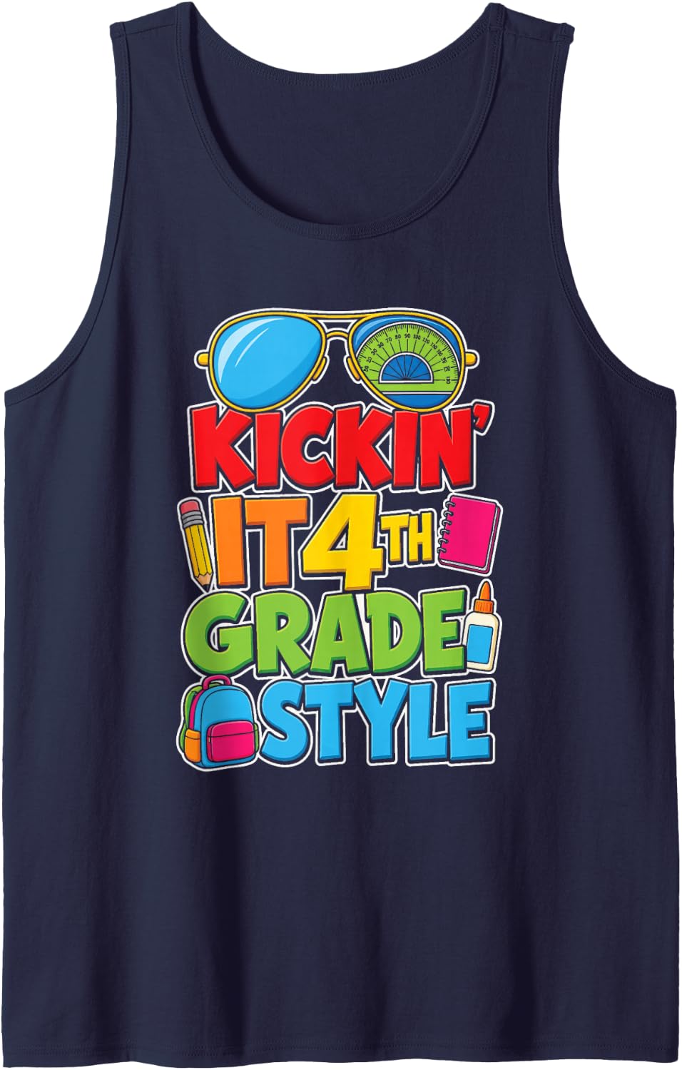 4th Grade Kickin' It Style First Day Elementary School Sleeveless Tank Top - Navy Blue