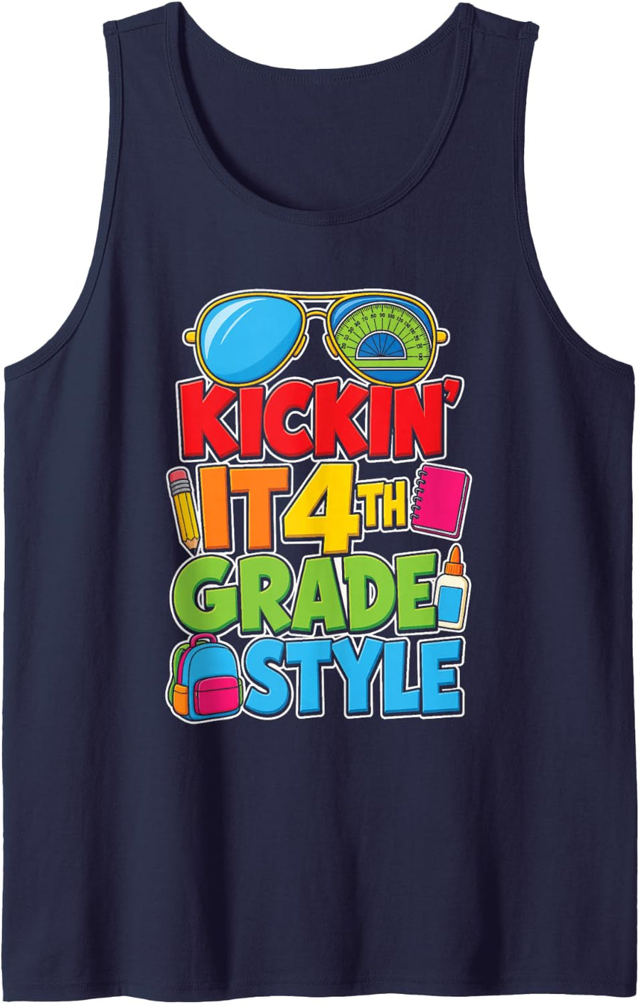 4th Grade Kickin' It Style First Day Elementary School Sleeveless Tank Top - Navy Blue