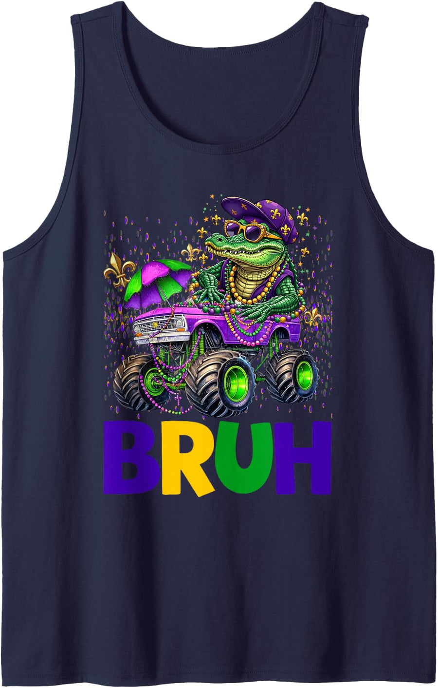 Bruh Mardi Gras Costume Mardigator Alligator Teens Boys Kids Sleeveless Tank Top - Navy Blue