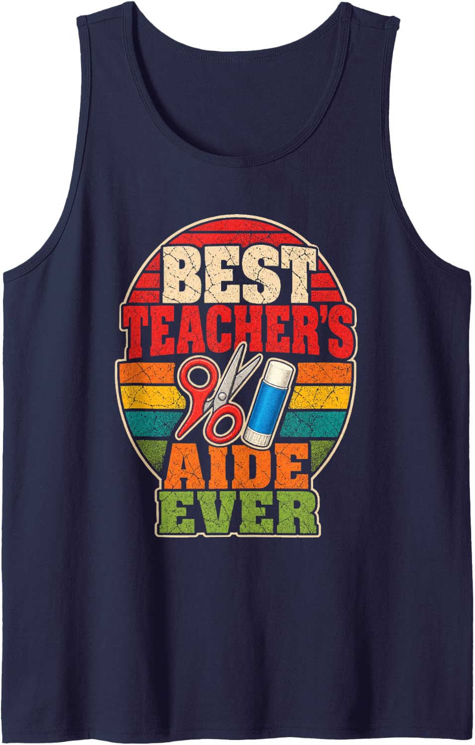 Teacher Aide Gift Paraprofessional School Retro Vintage Sleeveless Tank Top - Navy Blue