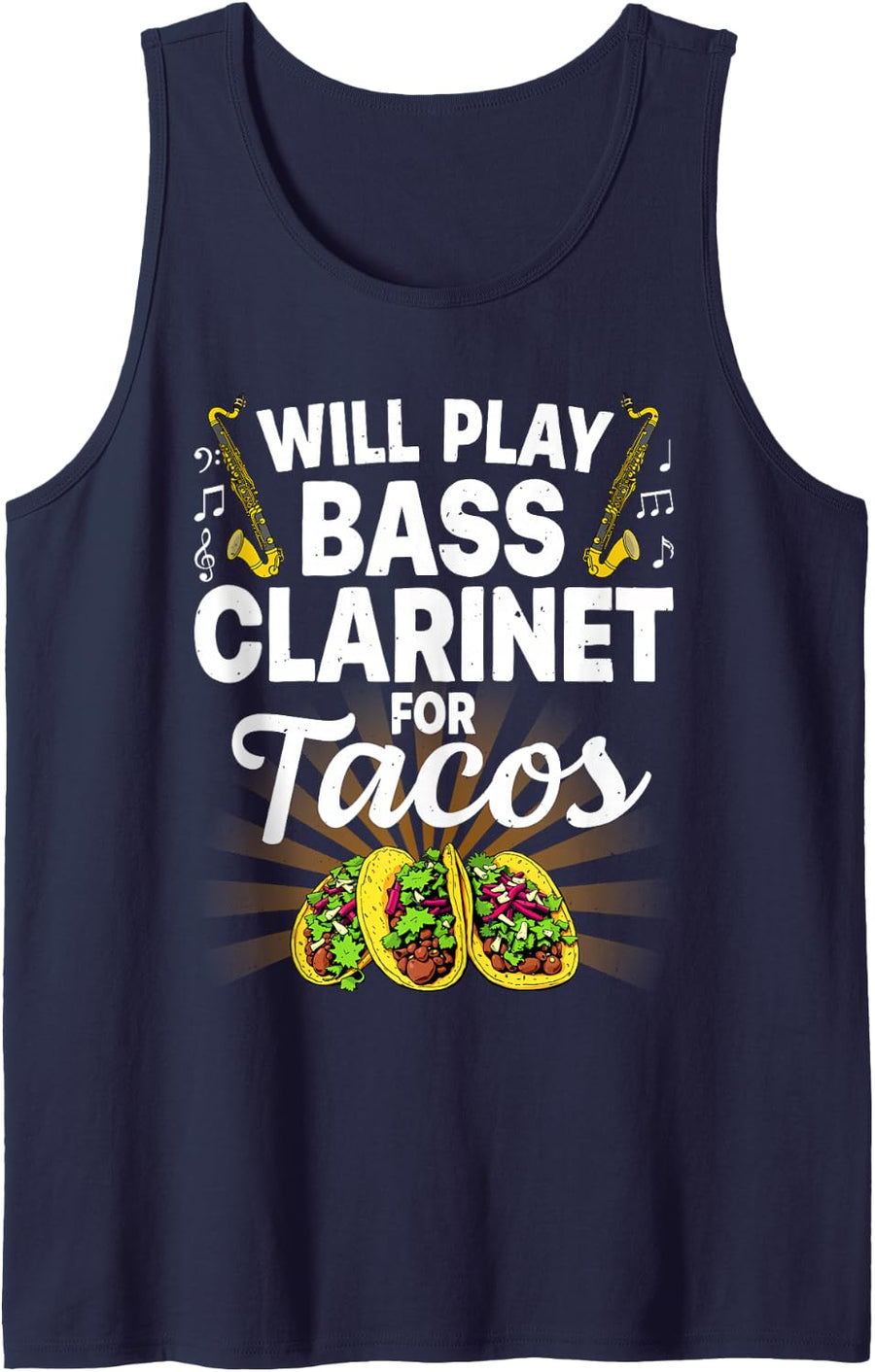 Funny Bass Clarinet Art for Men Women Bass Clarinetist Tank Top - Navy Blue