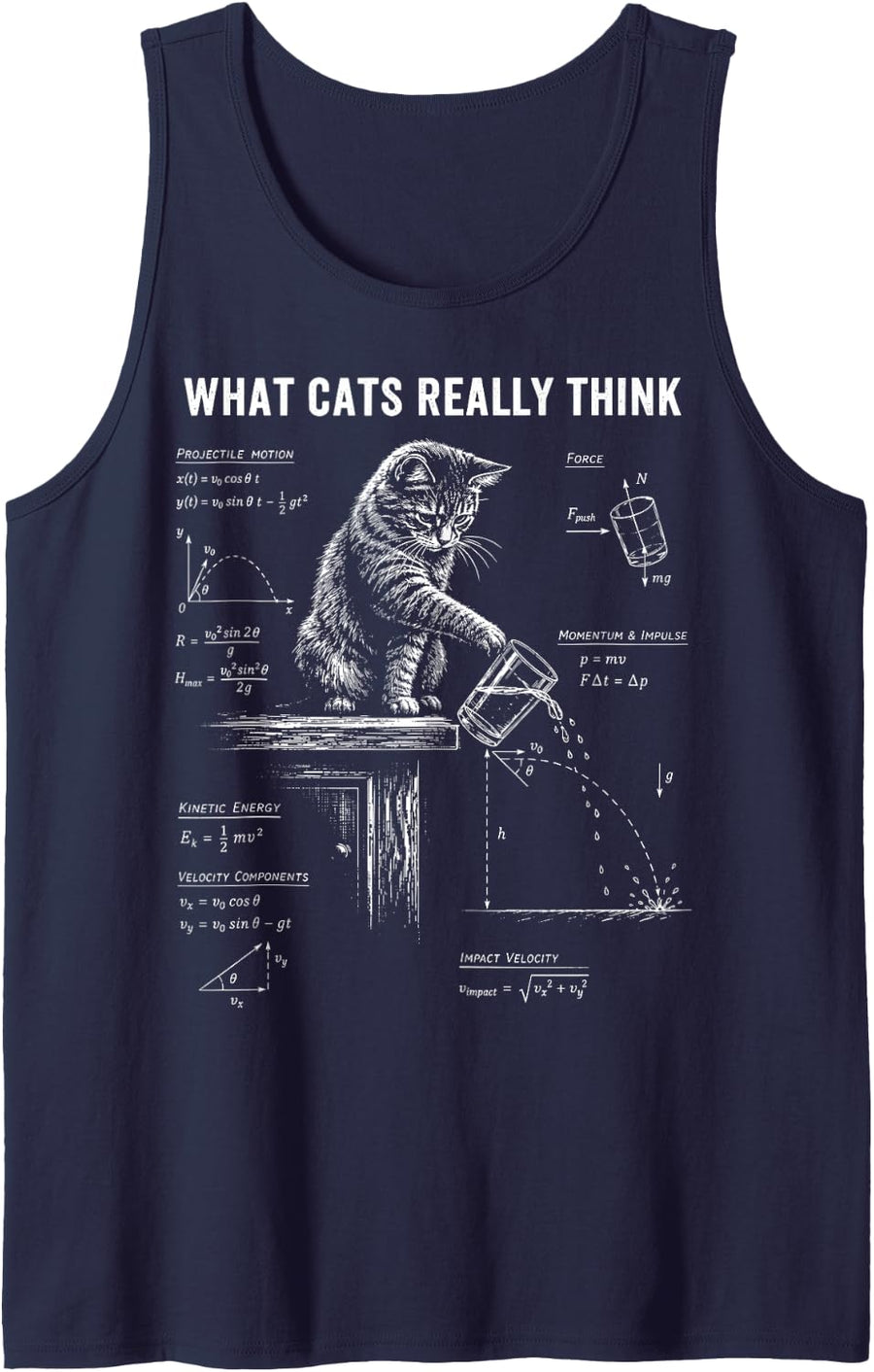 Funny Cat Physics Humor Design What Cats Really Think Sleeveless Tank Top - Navy Blue