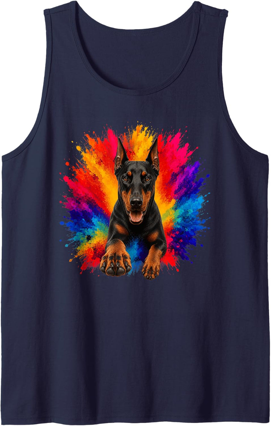 Doberman Pinscher Colorful Splash Art Dobie Dog Sleeveless Tank Top - Navy Blue
