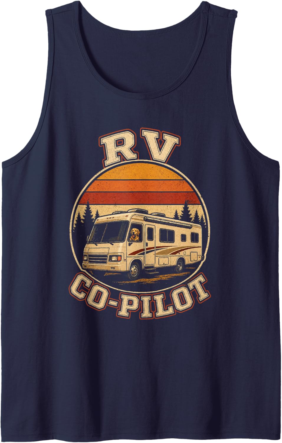 Camping RV Co-Pilot Dog Retro Motorhome Camper Life Sleeveless Tank Top - Navy Blue