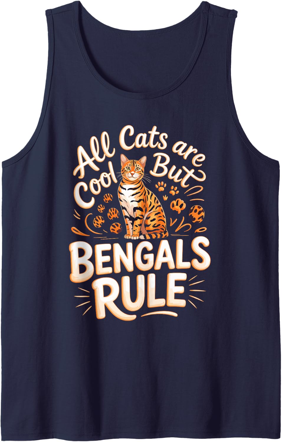 All Cats are Cool But Bengals Rule Sleeveless Tank Top - Navy Blue