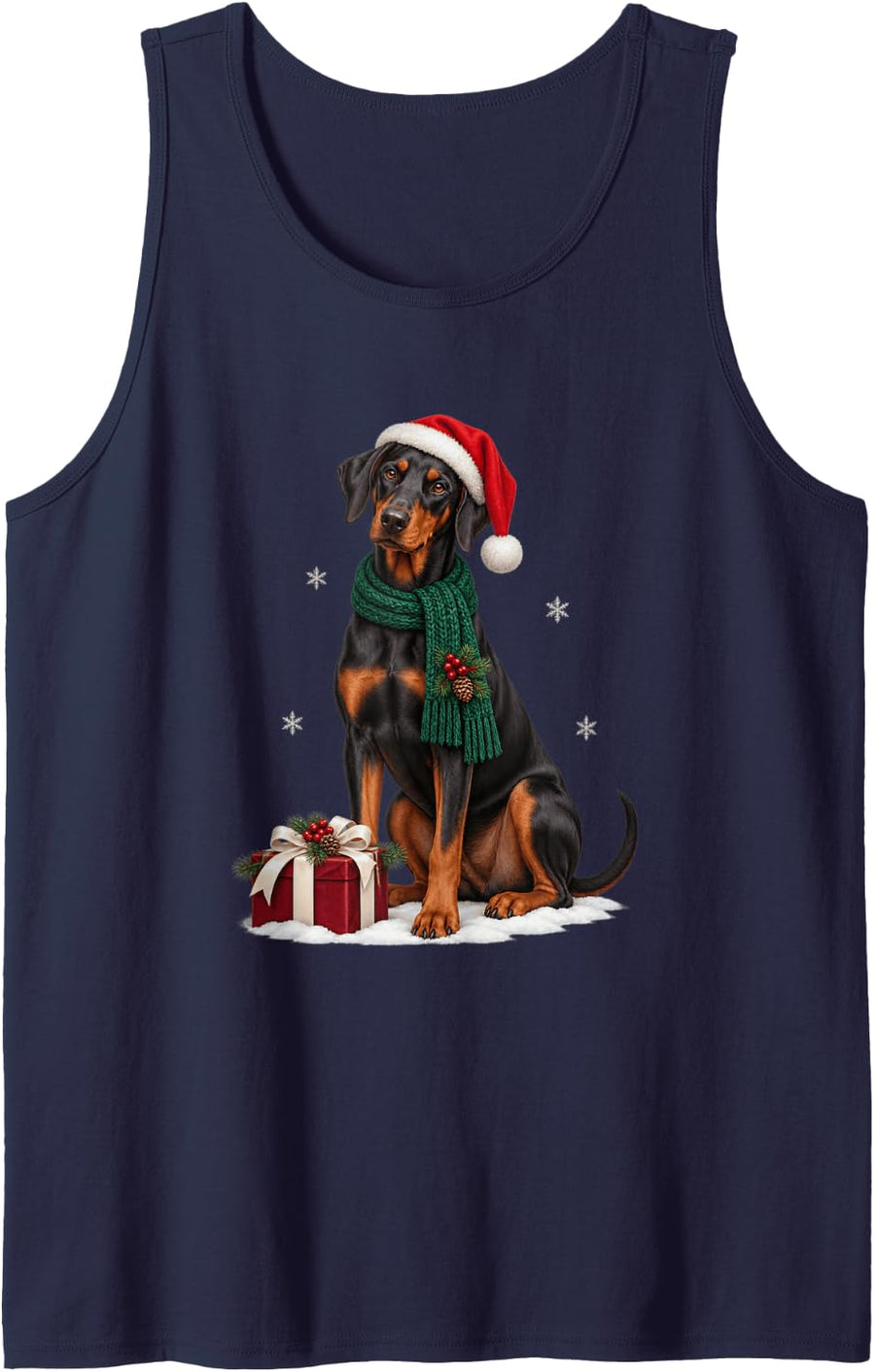 Doberman Pinscher Christmas Santa Hat Dog Lover Sleeveless Tank Top - Navy Blue