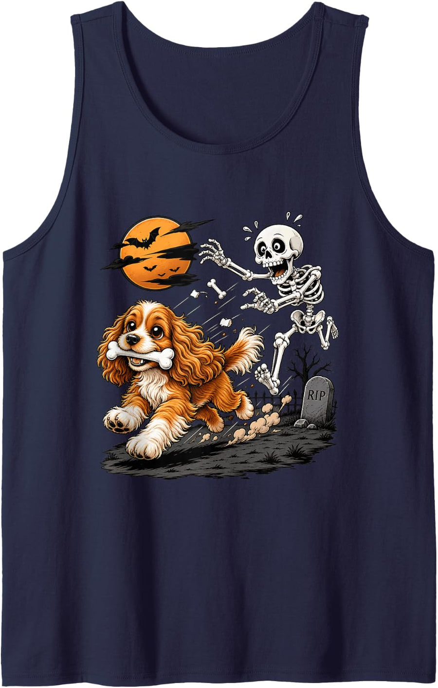 Cute Cocker Spaniel Skeleton Funny Halloween Animal Lovers Tank Top - Navy Blue