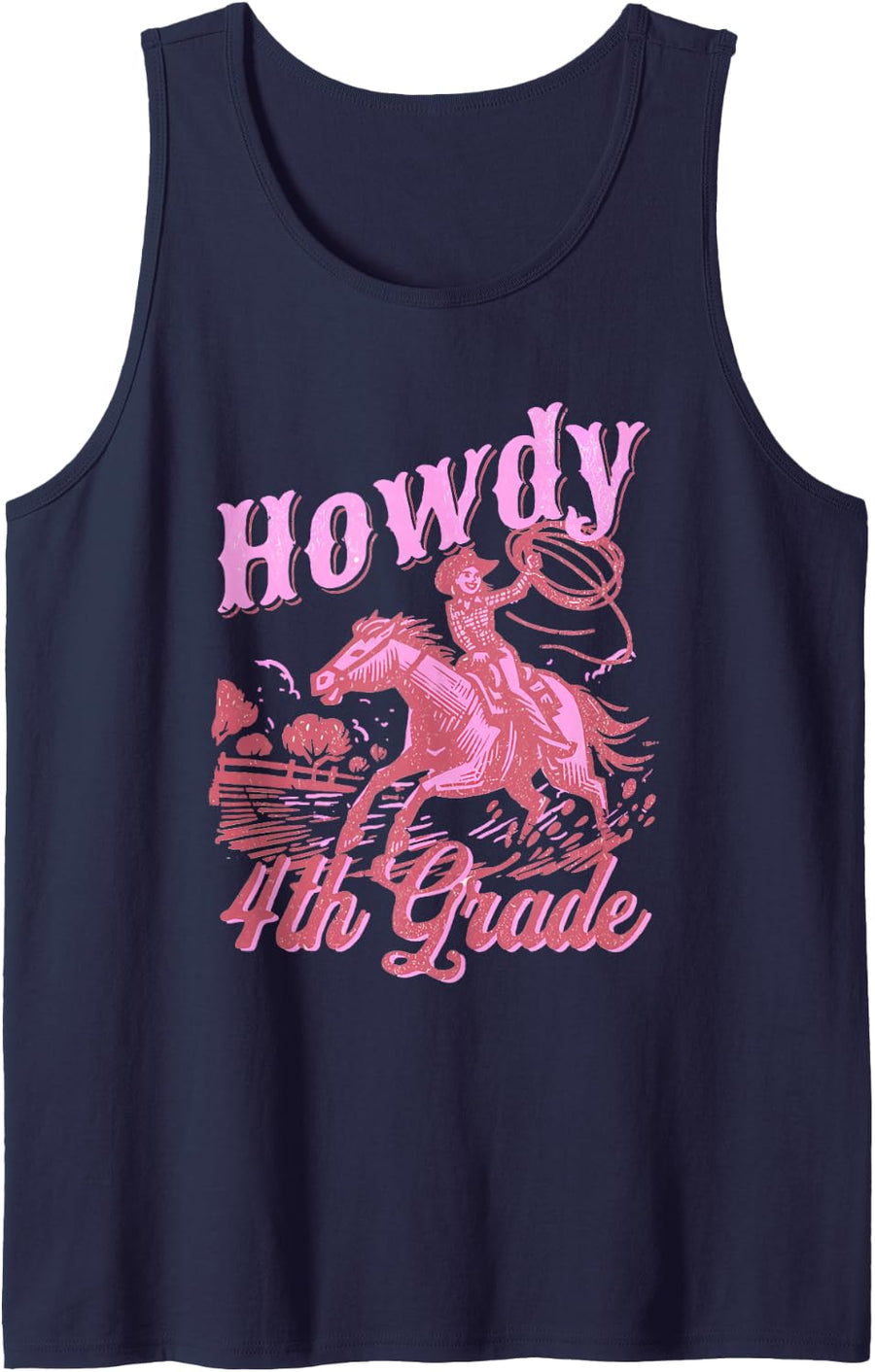 Howdy Fourth Grade Cowgirl Teacher Western Back to School Sleeveless Tank Top - Navy Blue