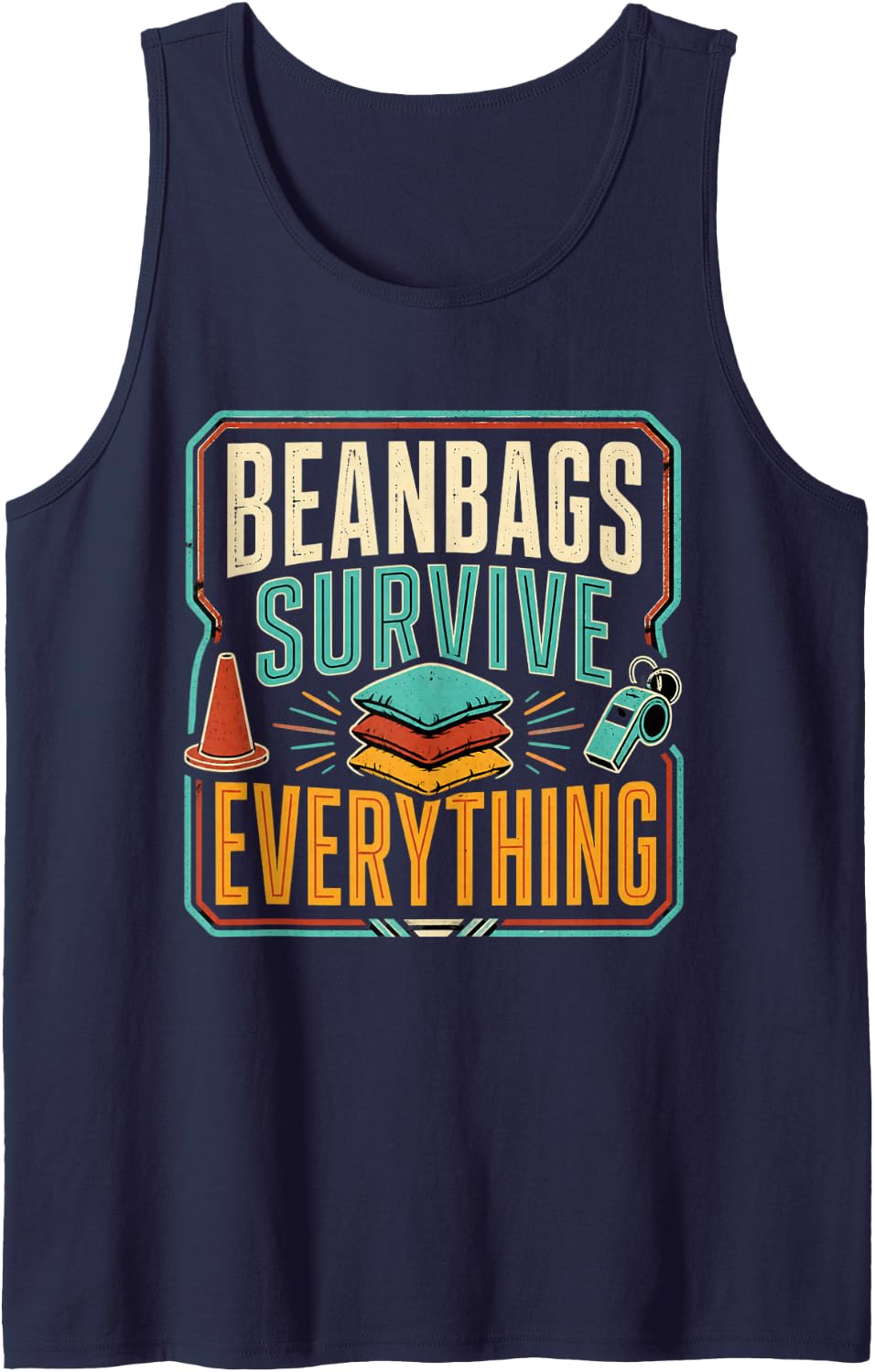 Beanbags Survive Everything PE Teacher Gift Gym Teacher Sleeveless Tank Top - Navy Blue