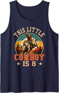8 Years Old Bull Riding Lover 8th Birthday Cowboy Theme Tank Top - Navy Blue
