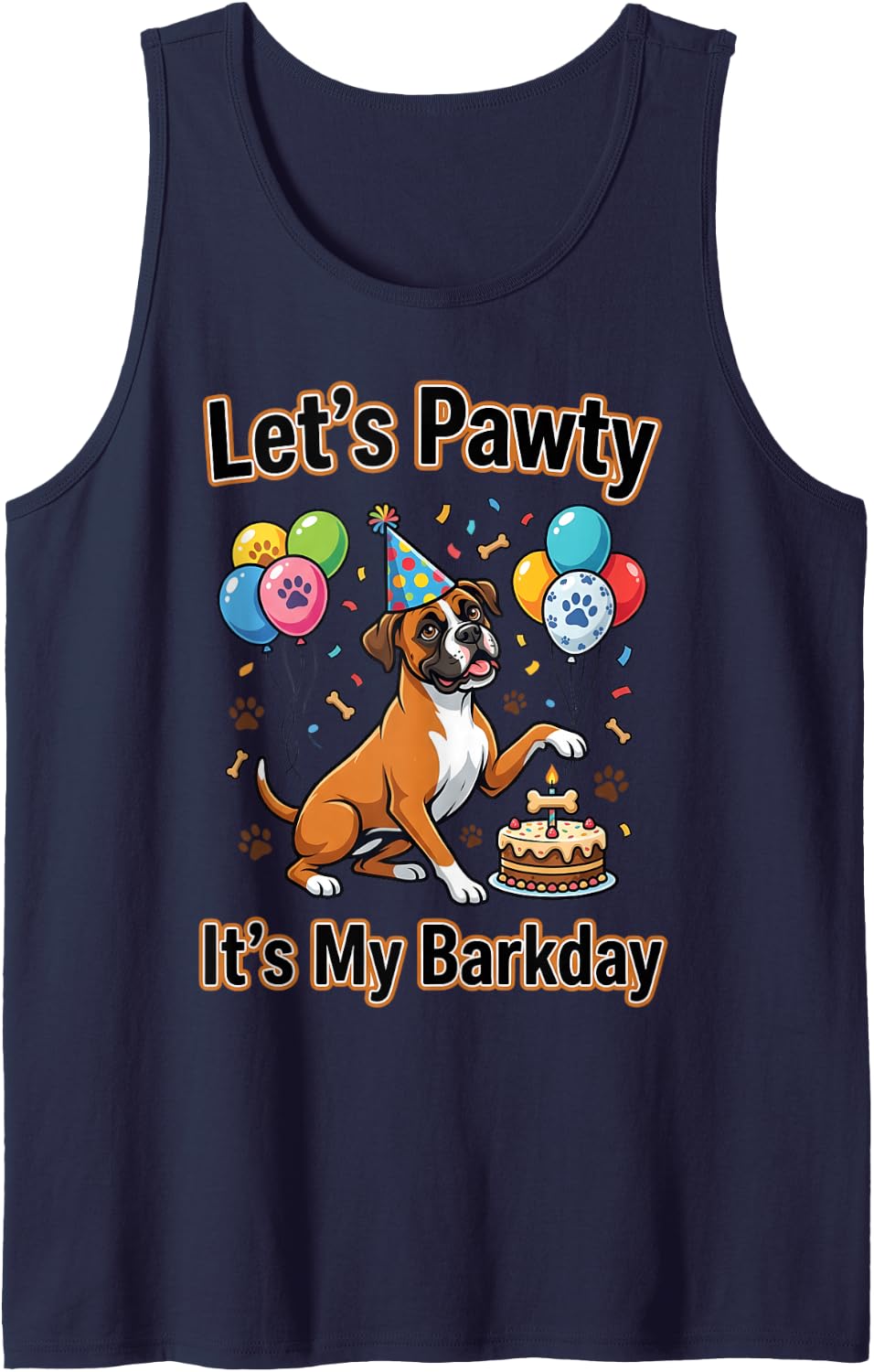 Boxer Dog Birthday Party Outfit Cute Fawn Boxer Bday Mom Dad Sleeveless Tank Top - Navy Blue