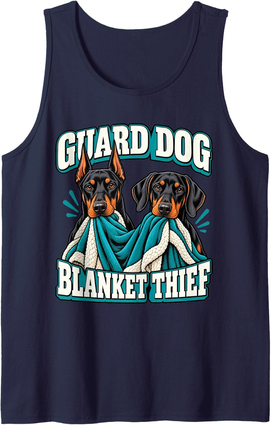Doberman Guard Dog Blanket Thief Pinscher Dad Funny Dobie Sleeveless Tank Top - Navy Blue